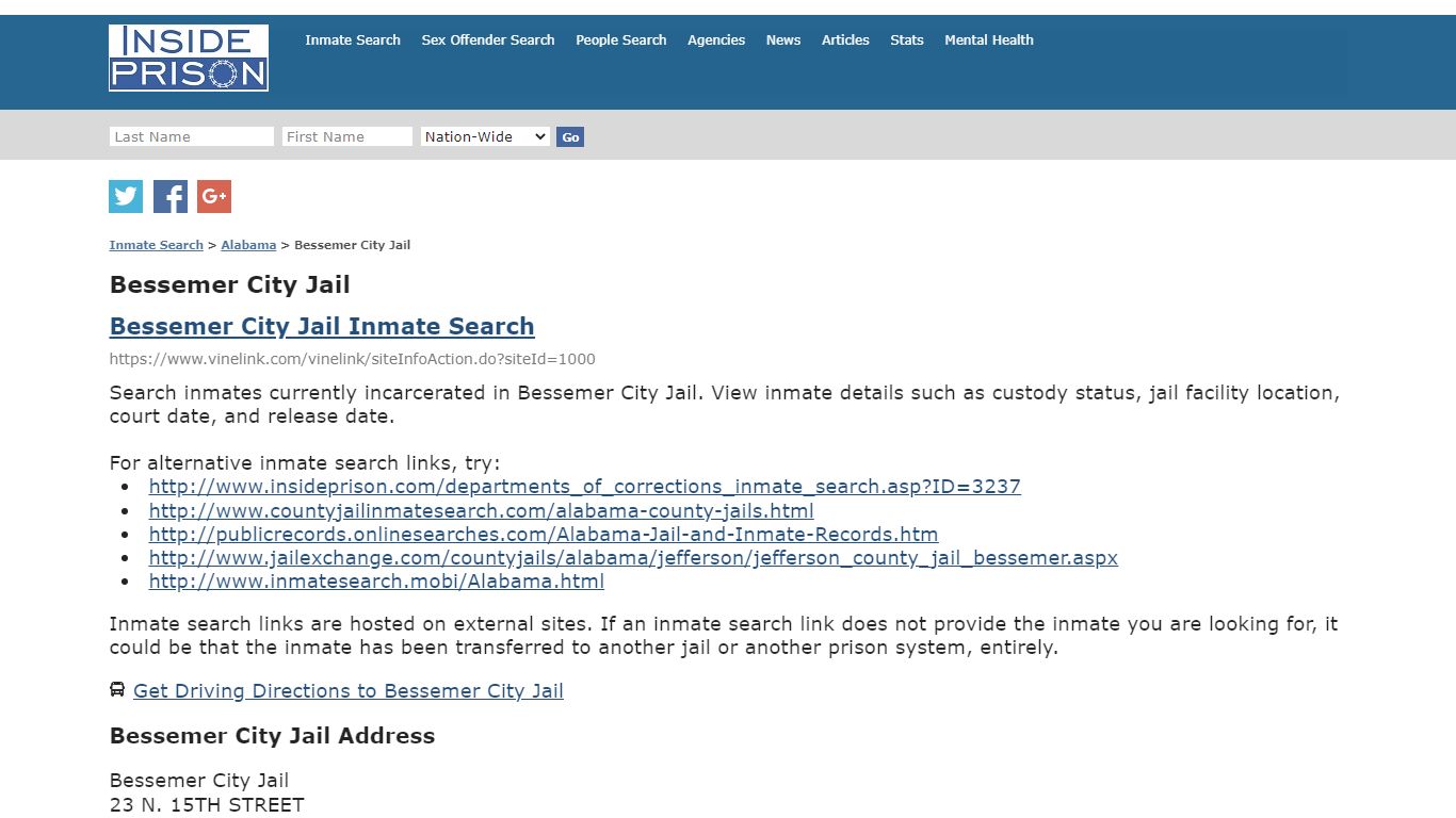 Bessemer City Jail - Alabama - Inmate Search - Inside Prison